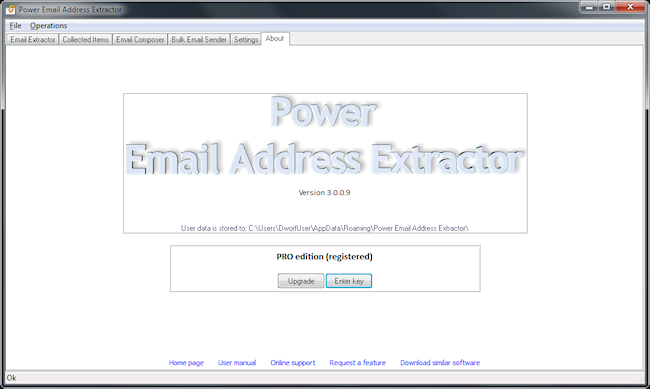 Power Email Address Extractor - About tab screenshot